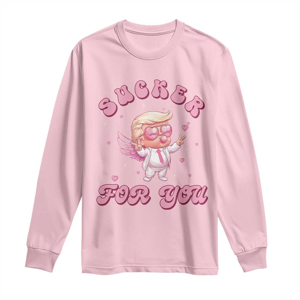 Funny Valentine's Day Cupid Trump Long Sleeve Shirt Sucker For You TS09 Light Pink Print Your Wear