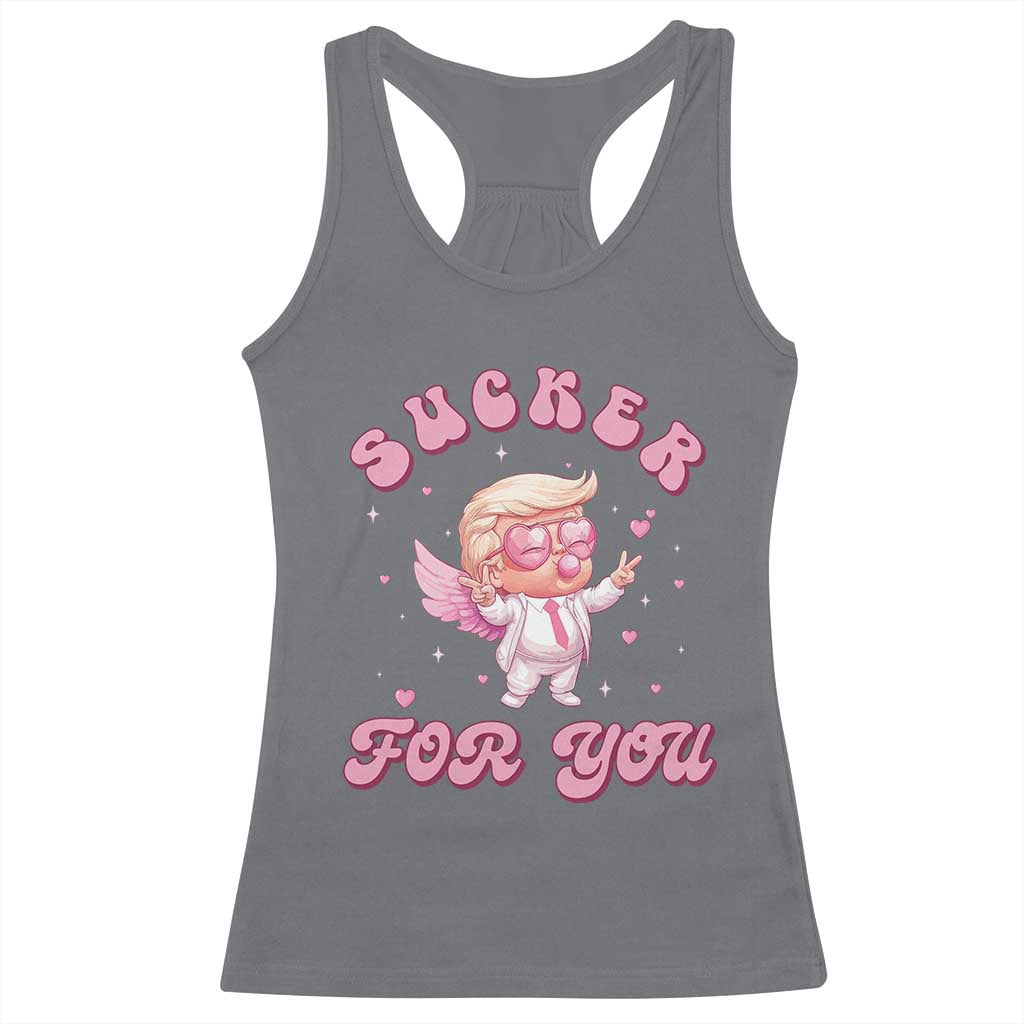 Funny Valentine's Day Cupid Trump Racerback Tank Top Sucker For You TS09 Charcoal Print Your Wear