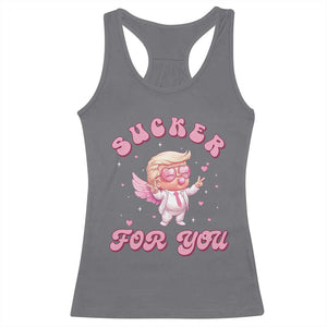 Funny Valentine's Day Cupid Trump Racerback Tank Top Sucker For You TS09 Charcoal Print Your Wear
