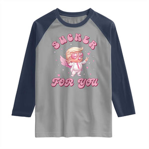 Funny Valentine's Day Cupid Trump Raglan Shirt Sucker For You TS09 Sport Gray Navy Print Your Wear