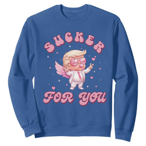 Funny Valentine's Day Cupid Trump Sweatshirt Sucker For You TS09 Royal Blue Print Your Wear