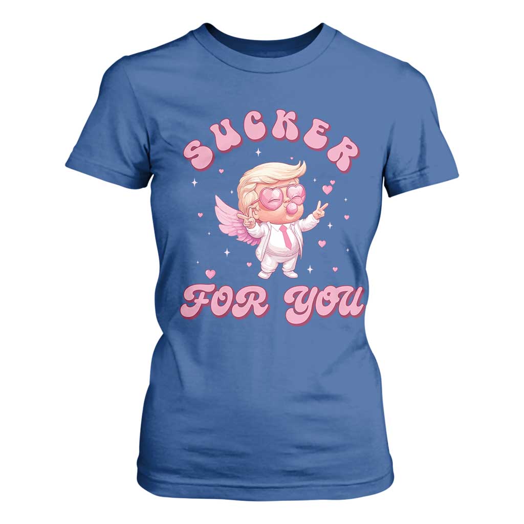 Funny Valentine's Day Cupid Trump T Shirt For Women Sucker For You TS09 Royal Blue Print Your Wear
