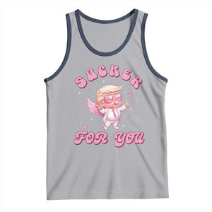 Funny Valentine's Day Cupid Trump Tank Top Sucker For You TS09 Athletic Heather Navy Print Your Wear