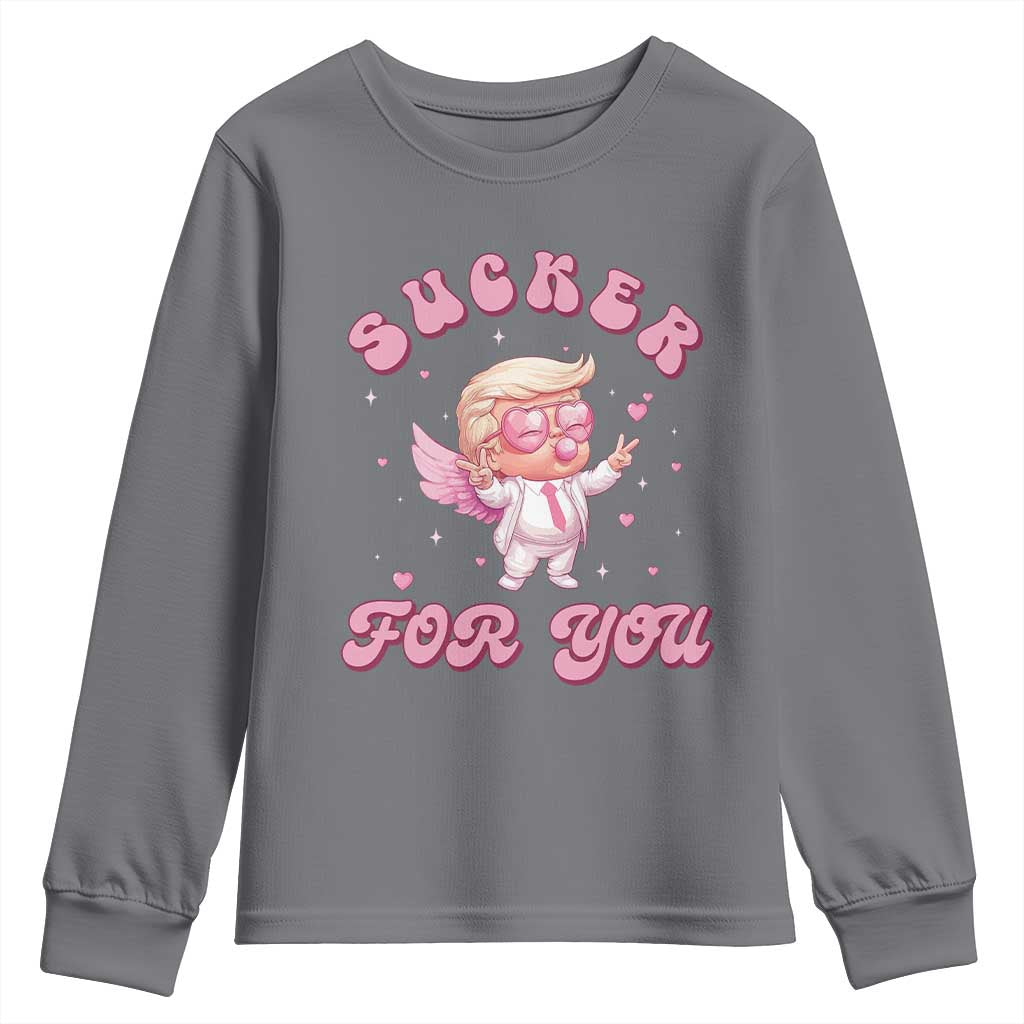 Funny Valentine's Day Cupid Trump Youth Sweatshirt Sucker For You TS09 Charcoal Print Your Wear