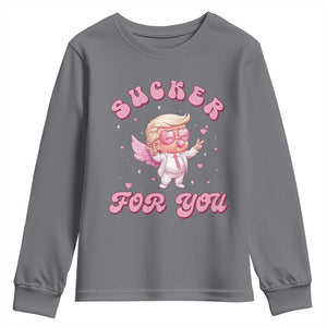 Funny Valentine's Day Cupid Trump Youth Sweatshirt Sucker For You TS09 Charcoal Print Your Wear