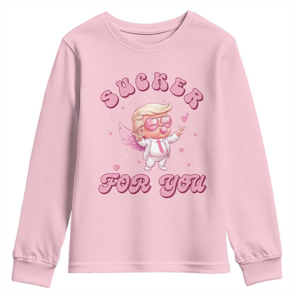 Funny Valentine's Day Cupid Trump Youth Sweatshirt Sucker For You TS09 Light Pink Print Your Wear