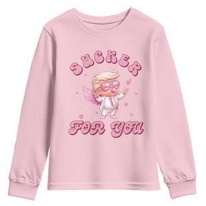 Funny Valentine's Day Cupid Trump Youth Sweatshirt Sucker For You TS09 Light Pink Print Your Wear