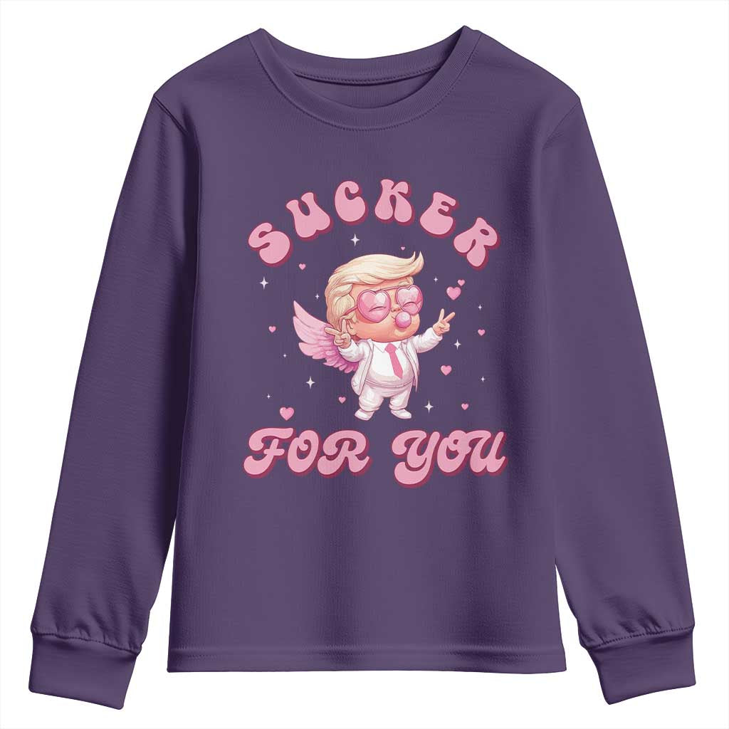 Funny Valentine's Day Cupid Trump Youth Sweatshirt Sucker For You TS09 Purple Print Your Wear
