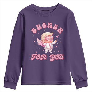 Funny Valentine's Day Cupid Trump Youth Sweatshirt Sucker For You TS09 Purple Print Your Wear