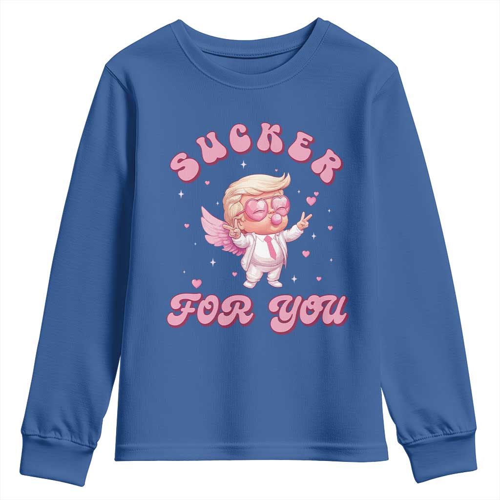 Funny Valentine's Day Cupid Trump Youth Sweatshirt Sucker For You TS09 Royal Blue Print Your Wear