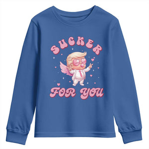 Funny Valentine's Day Cupid Trump Youth Sweatshirt Sucker For You TS09 Royal Blue Print Your Wear