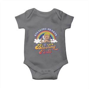 Funny Valentine's Day Cupid Trump Baby Onesie Stealing Hearts And Blasting Fart TS09 Charcoal Print Your Wear