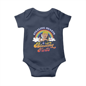 Funny Valentine's Day Cupid Trump Baby Onesie Stealing Hearts And Blasting Fart TS09 Navy Print Your Wear