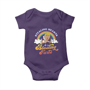 Funny Valentine's Day Cupid Trump Baby Onesie Stealing Hearts And Blasting Fart TS09 Purple Print Your Wear