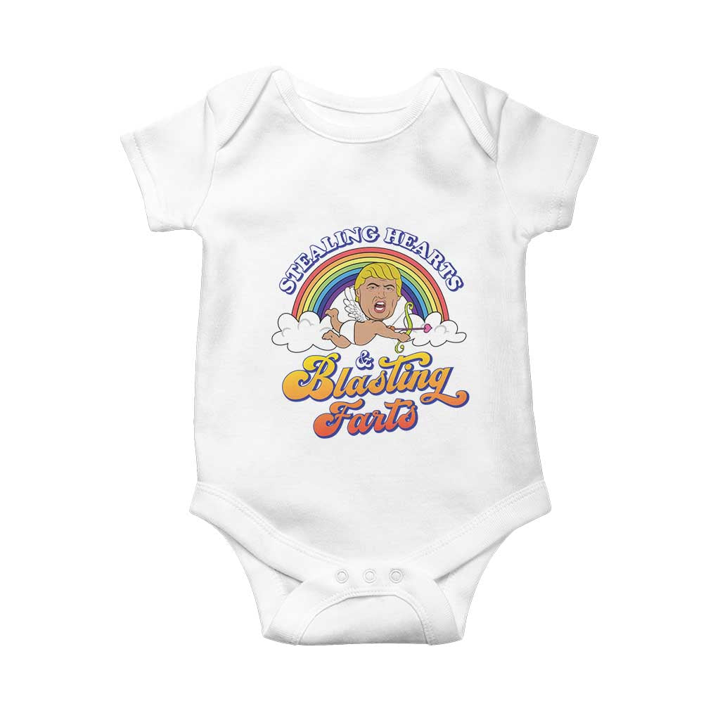 Funny Valentine's Day Cupid Trump Baby Onesie Stealing Hearts And Blasting Fart TS09 White Print Your Wear