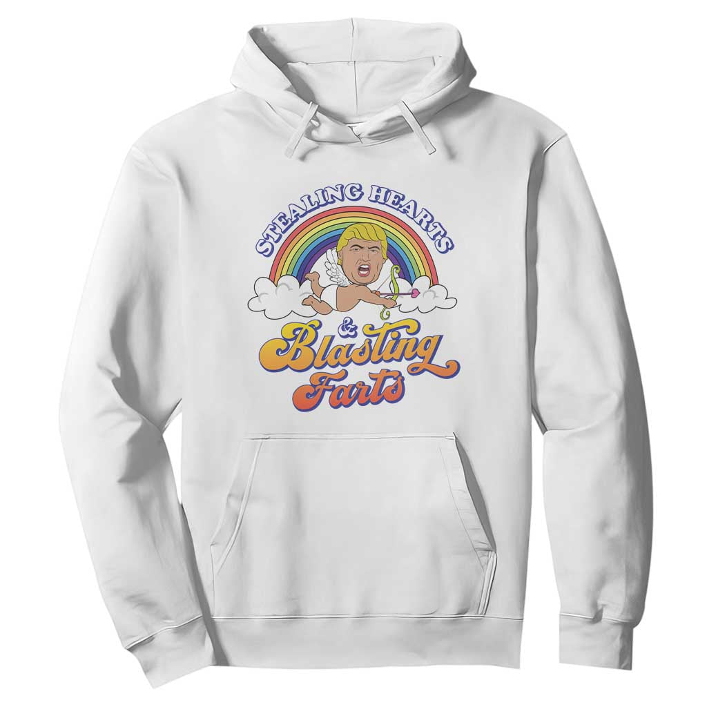 Funny Valentine's Day Cupid Trump Hoodie Stealing Hearts And Blasting Fart TS09 White Print Your Wear