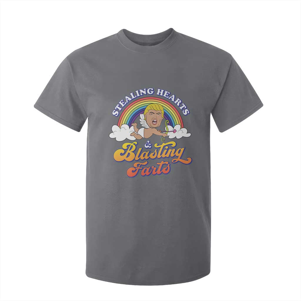 Funny Valentine's Day Cupid Trump T Shirt For Kid Stealing Hearts And Blasting Fart TS09 Charcoal Print Your Wear