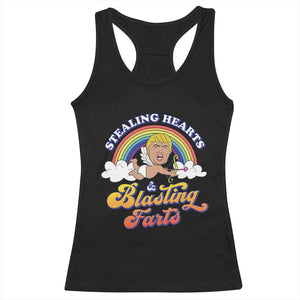 Funny Valentine's Day Cupid Trump Racerback Tank Top Stealing Hearts And Blasting Fart TS09 Black Print Your Wear