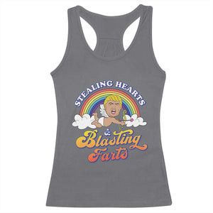 Funny Valentine's Day Cupid Trump Racerback Tank Top Stealing Hearts And Blasting Fart TS09 Charcoal Print Your Wear