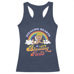 Funny Valentine's Day Cupid Trump Racerback Tank Top Stealing Hearts And Blasting Fart TS09 Navy Print Your Wear