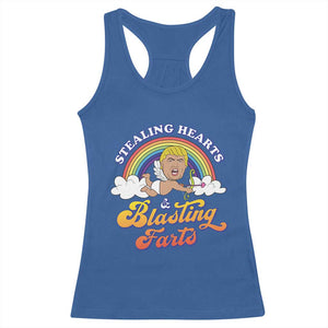 Funny Valentine's Day Cupid Trump Racerback Tank Top Stealing Hearts And Blasting Fart TS09 Royal Blue Print Your Wear