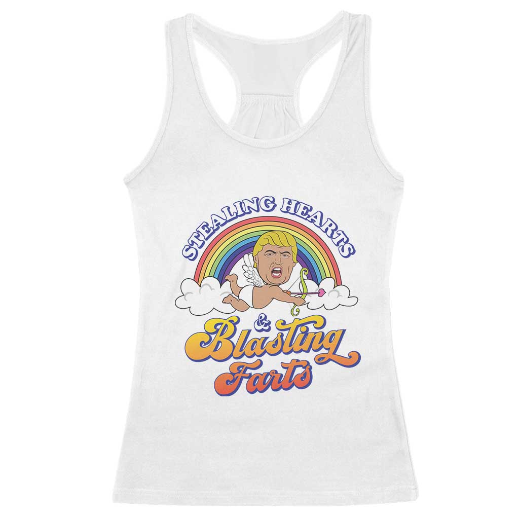 Funny Valentine's Day Cupid Trump Racerback Tank Top Stealing Hearts And Blasting Fart TS09 White Print Your Wear