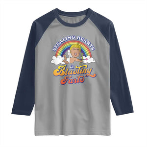 Funny Valentine's Day Cupid Trump Raglan Shirt Stealing Hearts And Blasting Fart TS09 Sport Gray Navy Print Your Wear