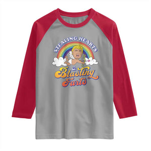 Funny Valentine's Day Cupid Trump Raglan Shirt Stealing Hearts And Blasting Fart TS09 Sport Gray Red Print Your Wear