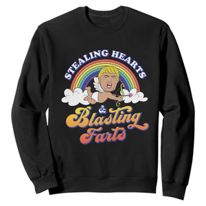 Funny Valentine's Day Cupid Trump Sweatshirt Stealing Hearts And Blasting Fart TS09 Black Print Your Wear