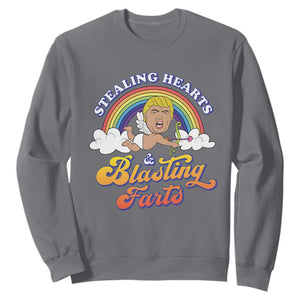 Funny Valentine's Day Cupid Trump Sweatshirt Stealing Hearts And Blasting Fart TS09 Charcoal Print Your Wear