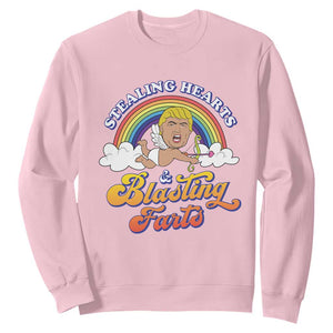 Funny Valentine's Day Cupid Trump Sweatshirt Stealing Hearts And Blasting Fart TS09 Light Pink Print Your Wear