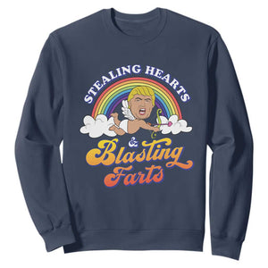 Funny Valentine's Day Cupid Trump Sweatshirt Stealing Hearts And Blasting Fart TS09 Navy Print Your Wear
