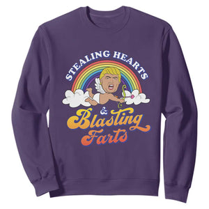 Funny Valentine's Day Cupid Trump Sweatshirt Stealing Hearts And Blasting Fart TS09 Purple Print Your Wear