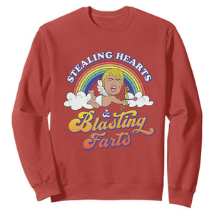 Funny Valentine's Day Cupid Trump Sweatshirt Stealing Hearts And Blasting Fart TS09 Red Print Your Wear