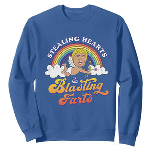 Funny Valentine's Day Cupid Trump Sweatshirt Stealing Hearts And Blasting Fart TS09 Royal Blue Print Your Wear