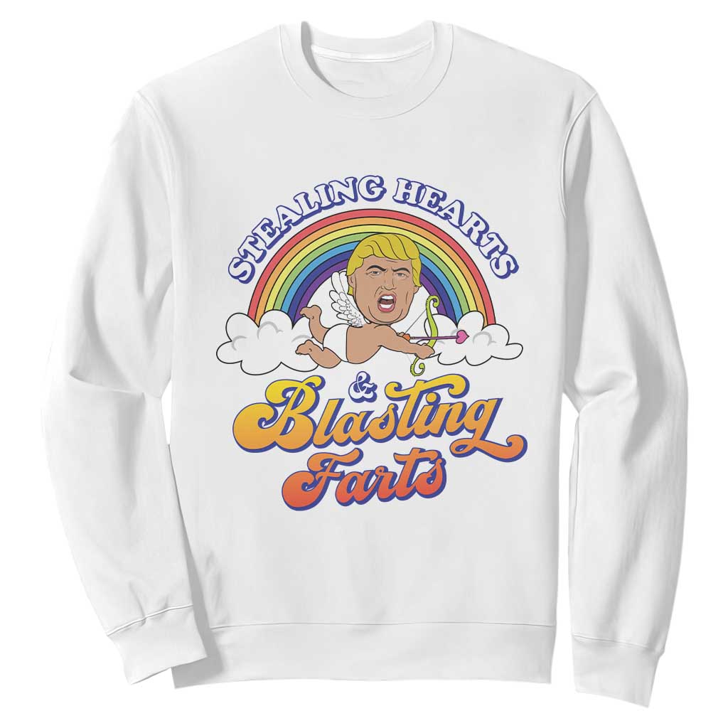 Funny Valentine's Day Cupid Trump Sweatshirt Stealing Hearts And Blasting Fart TS09 White Print Your Wear