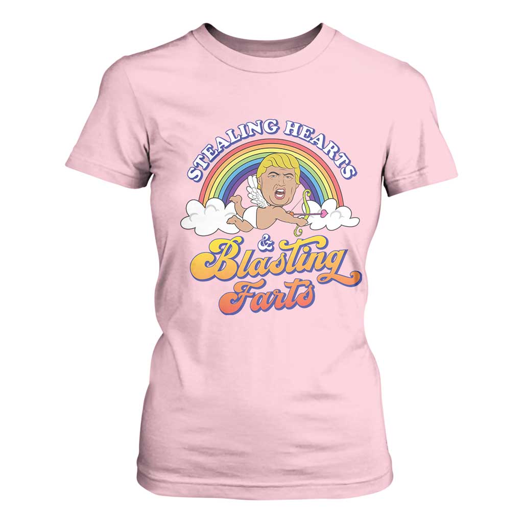 Funny Valentine's Day Cupid Trump T Shirt For Women Stealing Hearts And Blasting Fart TS09 Light Pink Print Your Wear