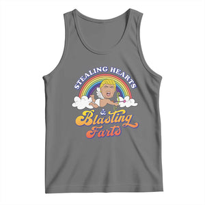 Funny Valentine's Day Cupid Trump Tank Top Stealing Hearts And Blasting Fart TS09 Black Heather Print Your Wear