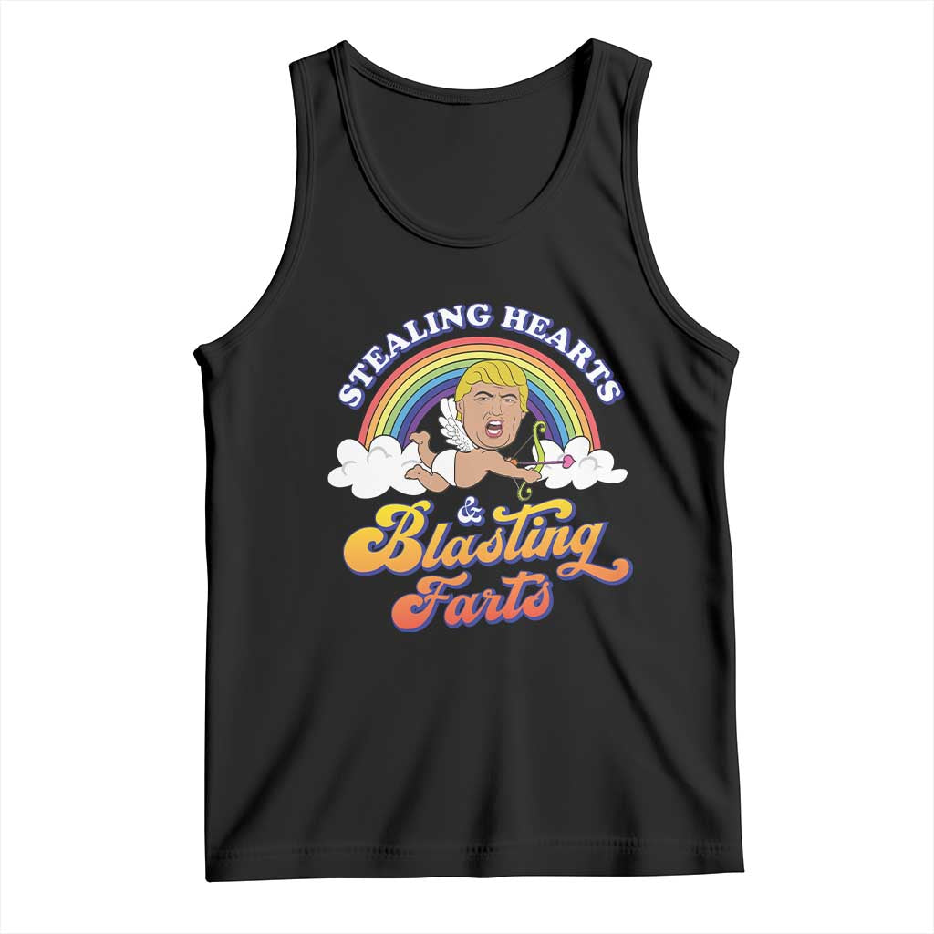 Funny Valentine's Day Cupid Trump Tank Top Stealing Hearts And Blasting Fart TS09 Black Print Your Wear
