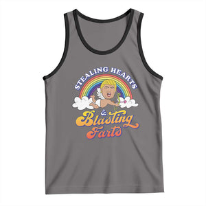 Funny Valentine's Day Cupid Trump Tank Top Stealing Hearts And Blasting Fart TS09 Deep Heather Black Print Your Wear