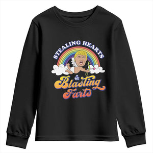 Funny Valentine's Day Cupid Trump Youth Sweatshirt Stealing Hearts And Blasting Fart TS09 Black Print Your Wear
