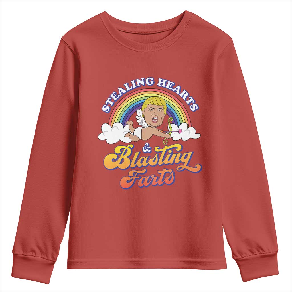 Funny Valentine's Day Cupid Trump Youth Sweatshirt Stealing Hearts And Blasting Fart TS09 Red Print Your Wear