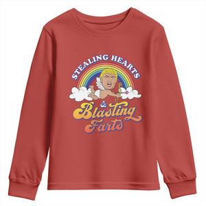 Funny Valentine's Day Cupid Trump Youth Sweatshirt Stealing Hearts And Blasting Fart TS09 Red Print Your Wear