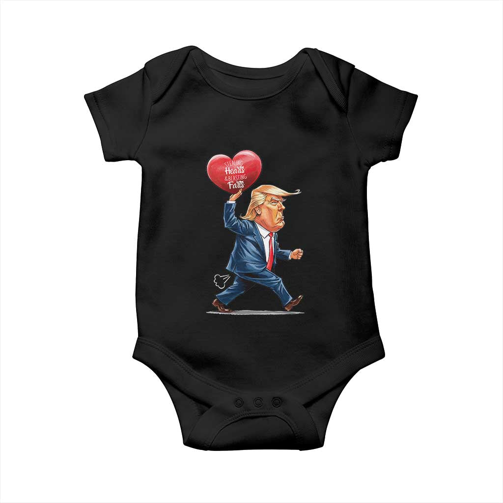 Funny Valentine's Day Trump Baby Onesie Stealing Hearts And Blasting Fart TS09 Black Print Your Wear