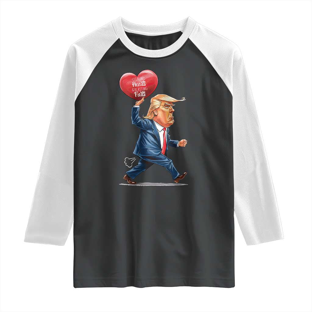 Funny Valentine's Day Trump Raglan Shirt Stealing Hearts And Blasting Fart TS09 Black White Print Your Wear