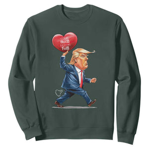 Funny Valentine's Day Trump Sweatshirt Stealing Hearts And Blasting Fart TS09 Dark Forest Green Print Your Wear