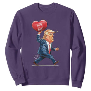 Funny Valentine's Day Trump Sweatshirt Stealing Hearts And Blasting Fart TS09 Purple Print Your Wear