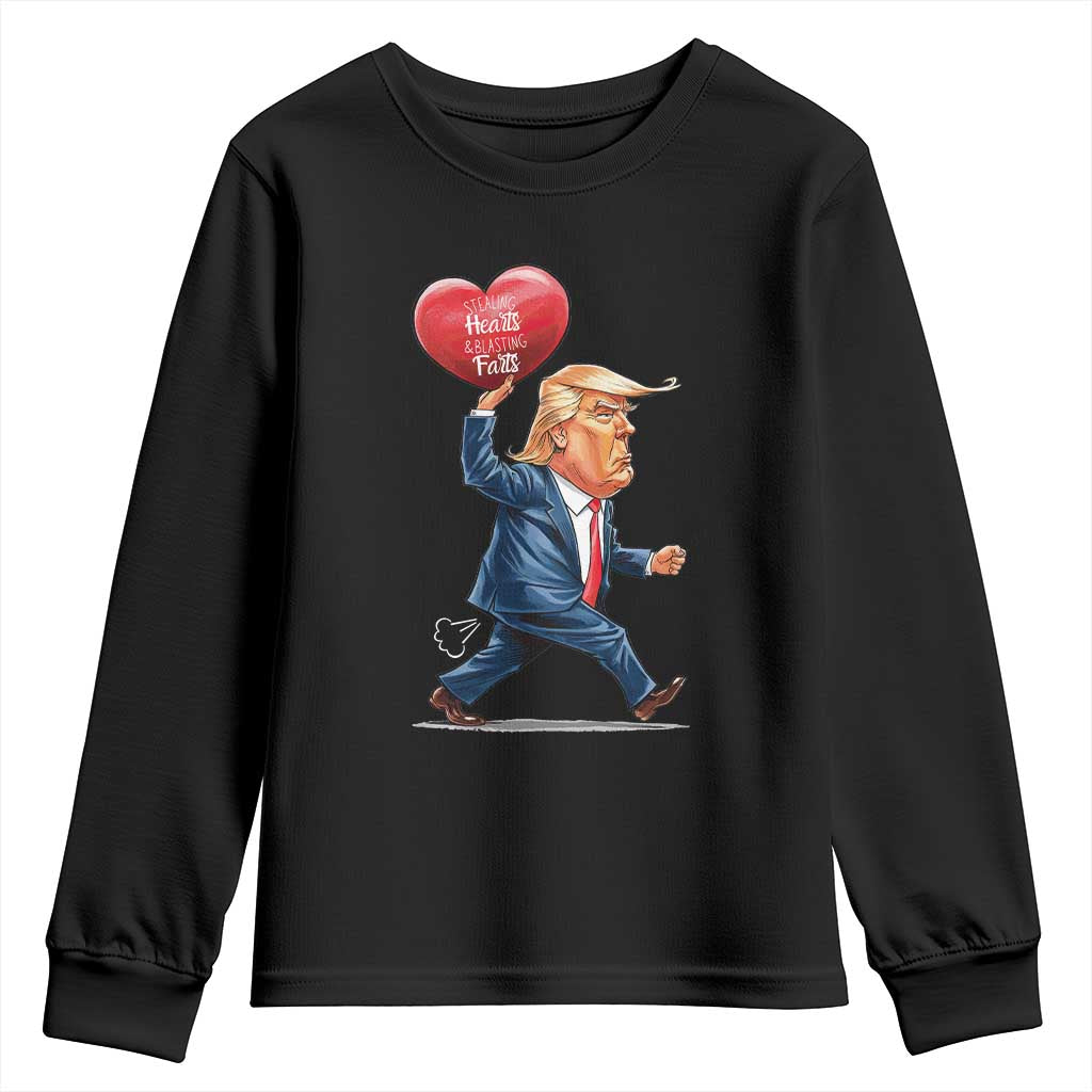 Funny Valentine's Day Trump Youth Sweatshirt Stealing Hearts And Blasting Fart TS09 Black Print Your Wear