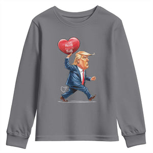 Funny Valentine's Day Trump Youth Sweatshirt Stealing Hearts And Blasting Fart TS09 Charcoal Print Your Wear