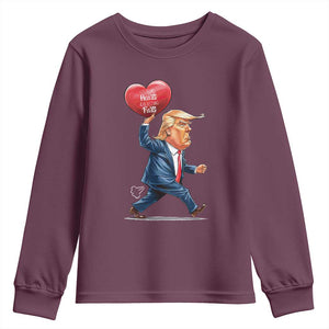 Funny Valentine's Day Trump Youth Sweatshirt Stealing Hearts And Blasting Fart TS09 Maroon Print Your Wear